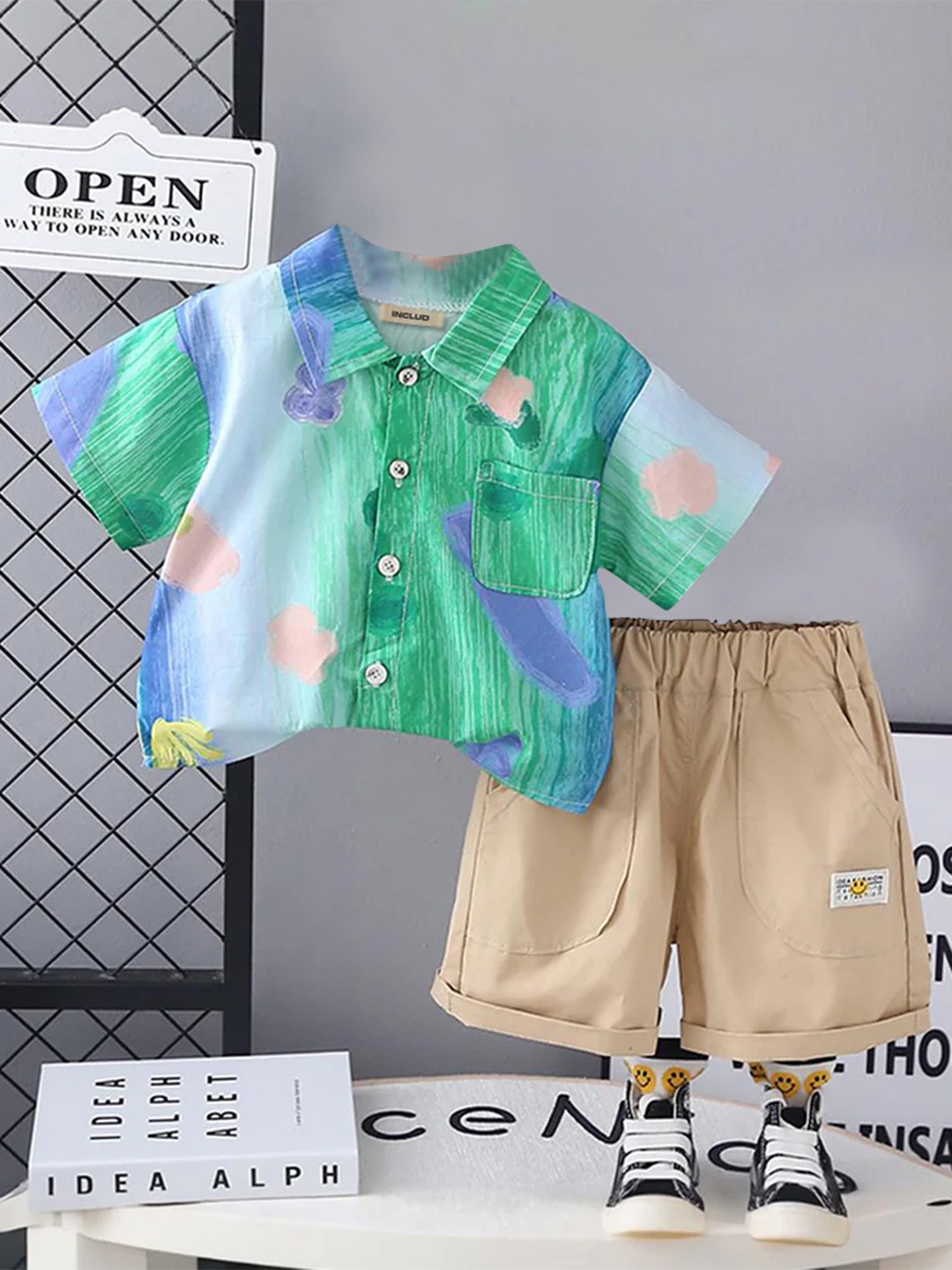 

INCLUD Boys Printed Shirt With Shorts, Blue