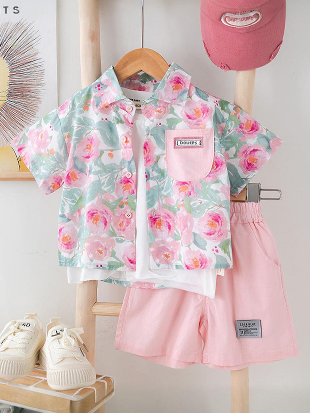 INCLUD Boys Printed Shirt with Shorts, Pink