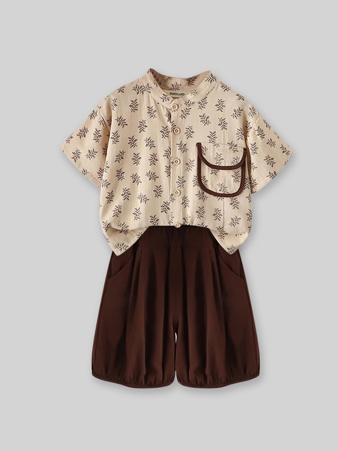 

INCLUD Boys Printed Shirt With Shorts, Beige
