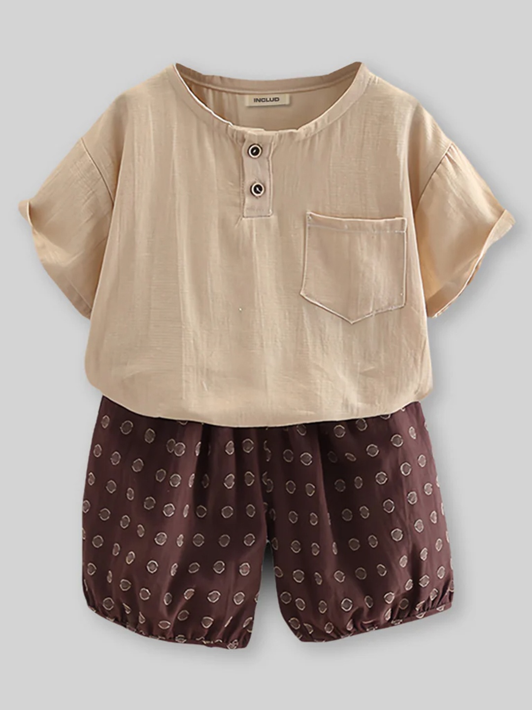 

INCLUD Boys Shirt With Shorts, Beige