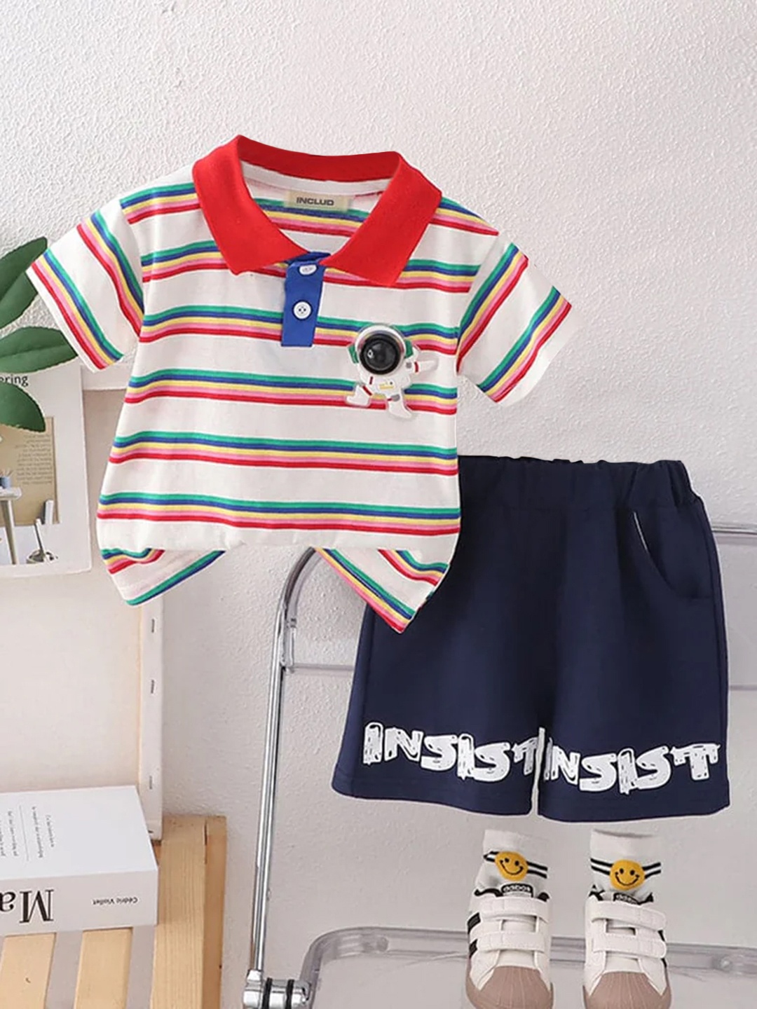 

INCLUD Boys Striped T-shirt With Shorts, Red