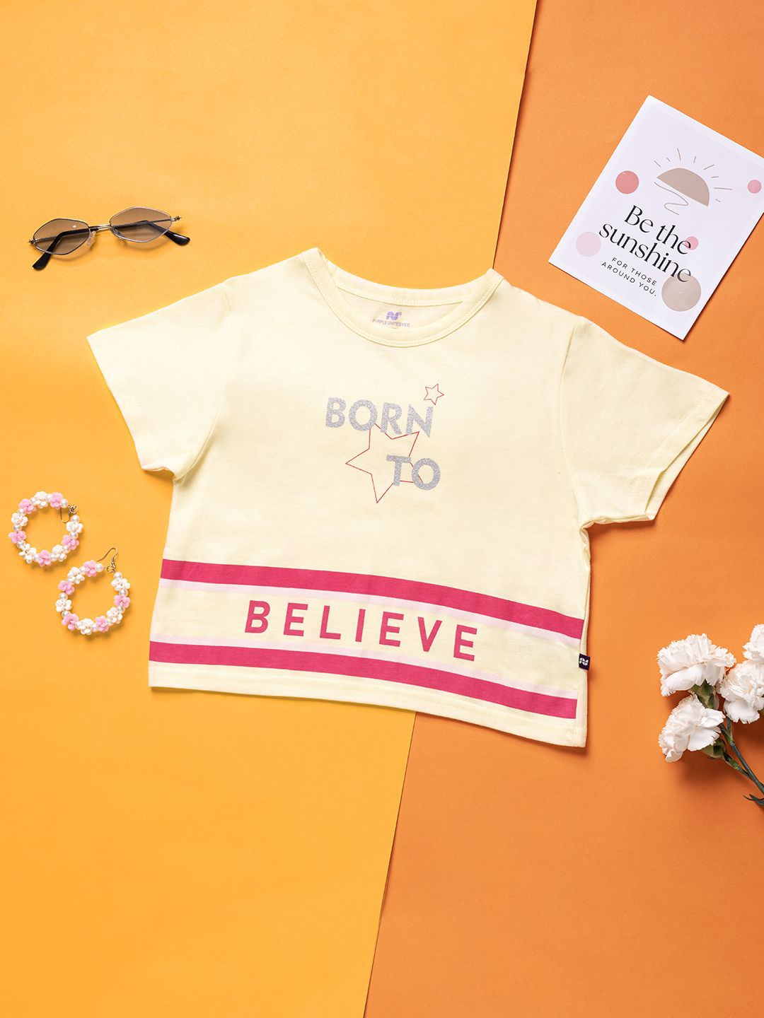 

Purple United Kids Girls Typography Printed Applique T-shirt, Yellow