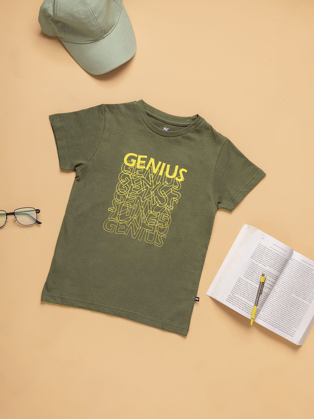 

Purple United Kids Boys Typography Printed Round Neck T-shirt, Olive