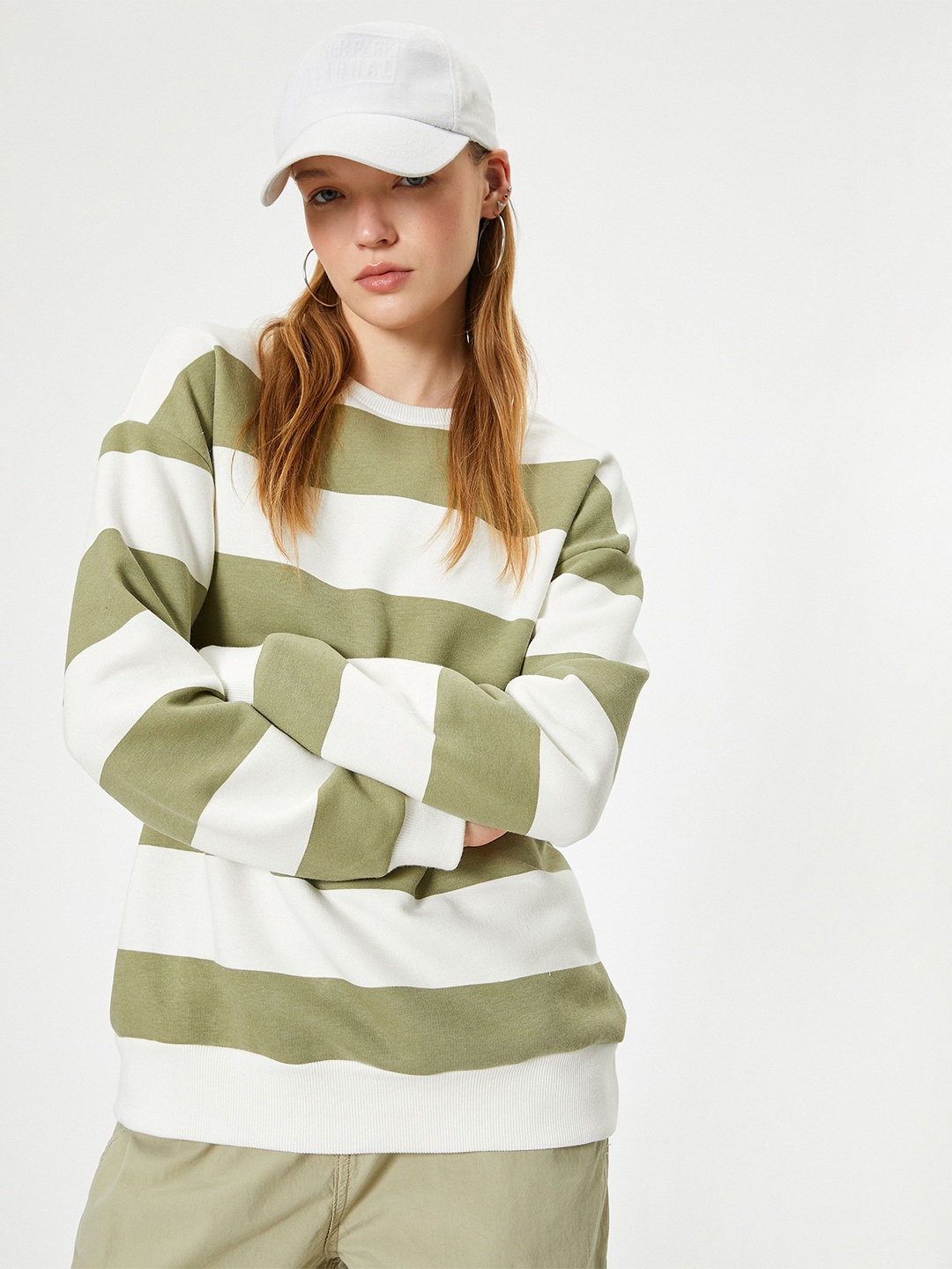 

Koton Women Striped Sweatshirt, Khaki