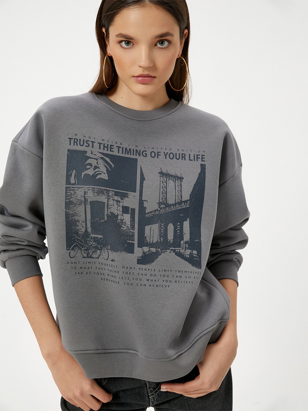 

Koton Women Printed Sweatshirt, Grey