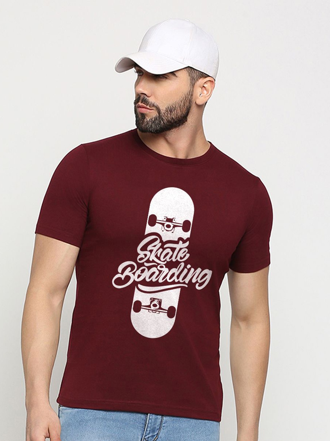 

MOD ECRU Unisex Printed V-Neck Pockets T-shirt, Maroon