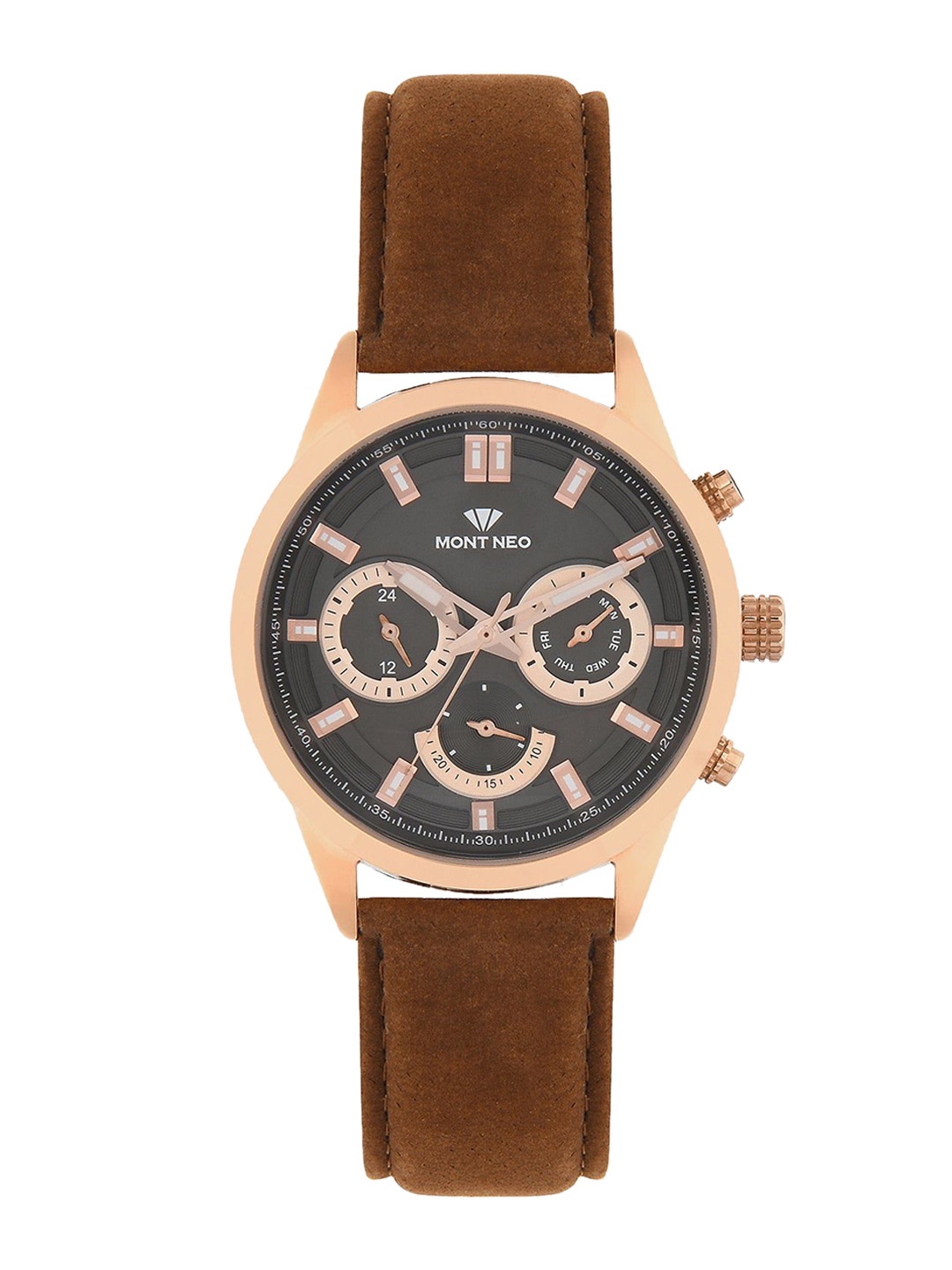 

MONT NEO Men Patterned Dial & Leather Bracelet Style Straps Analogue Watch 7007C-L3316-03, Grey