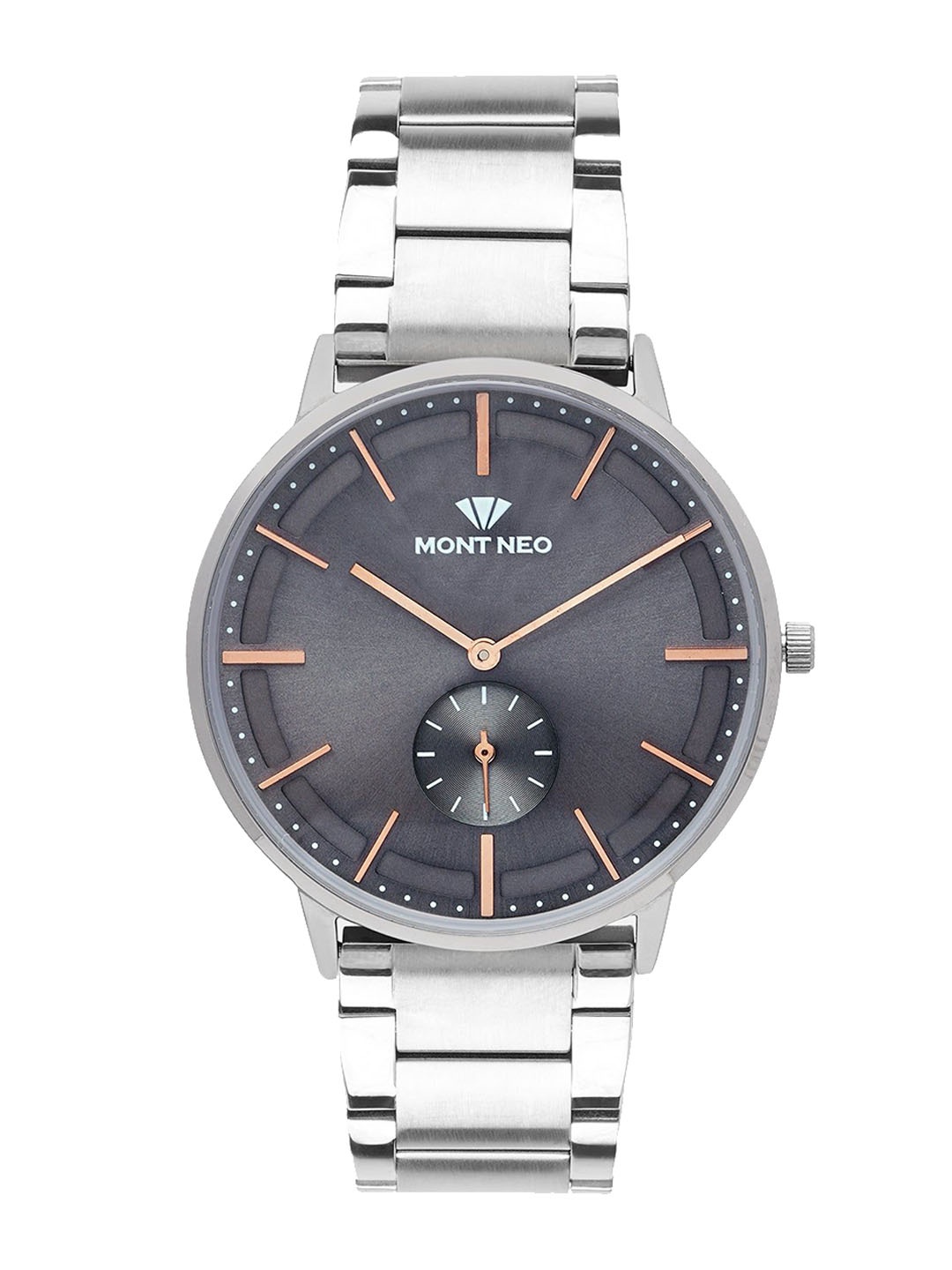 

MONT NEO Men Embellished Dial & Stainless Steel Bracelet Style Straps Analogue Watch 7009E-M7715, Grey