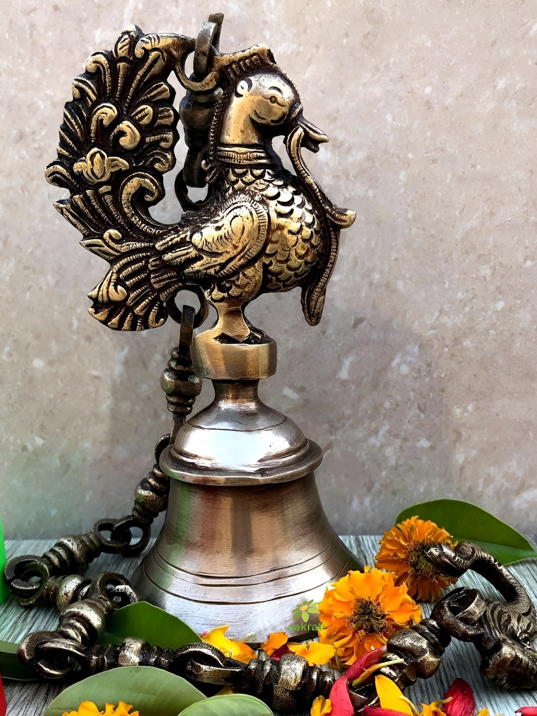 

Aakrati Black Brass Temple Bell with Peacock