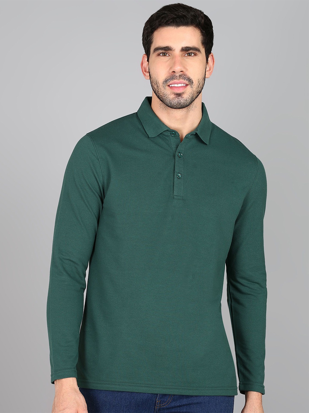 

Alan Jones Men Polo Collar Applique T-shirt, Green