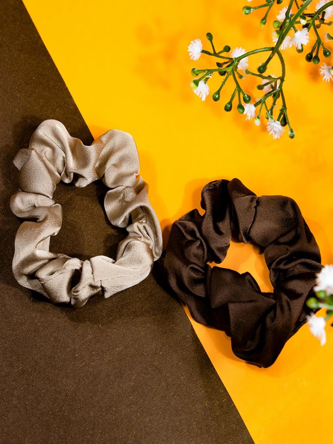 

Jewelz Women Set of 2 Satin Scrunchies Ponytail Holders, Cream