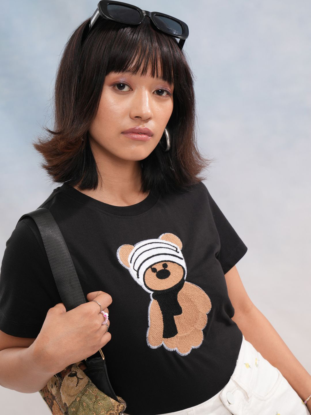 

Street By Tokyo Talkies Women Printed Pockets T-shirt, Black