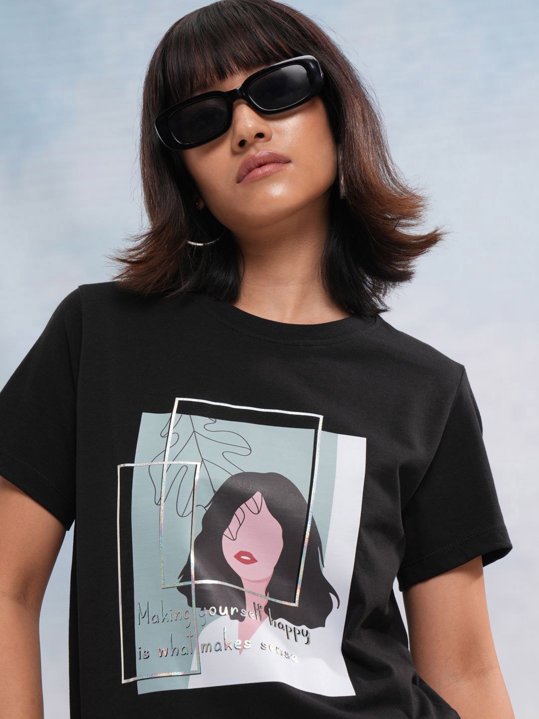 

Street By Tokyo Talkies Women Printed Cut Outs T-shirt, Black