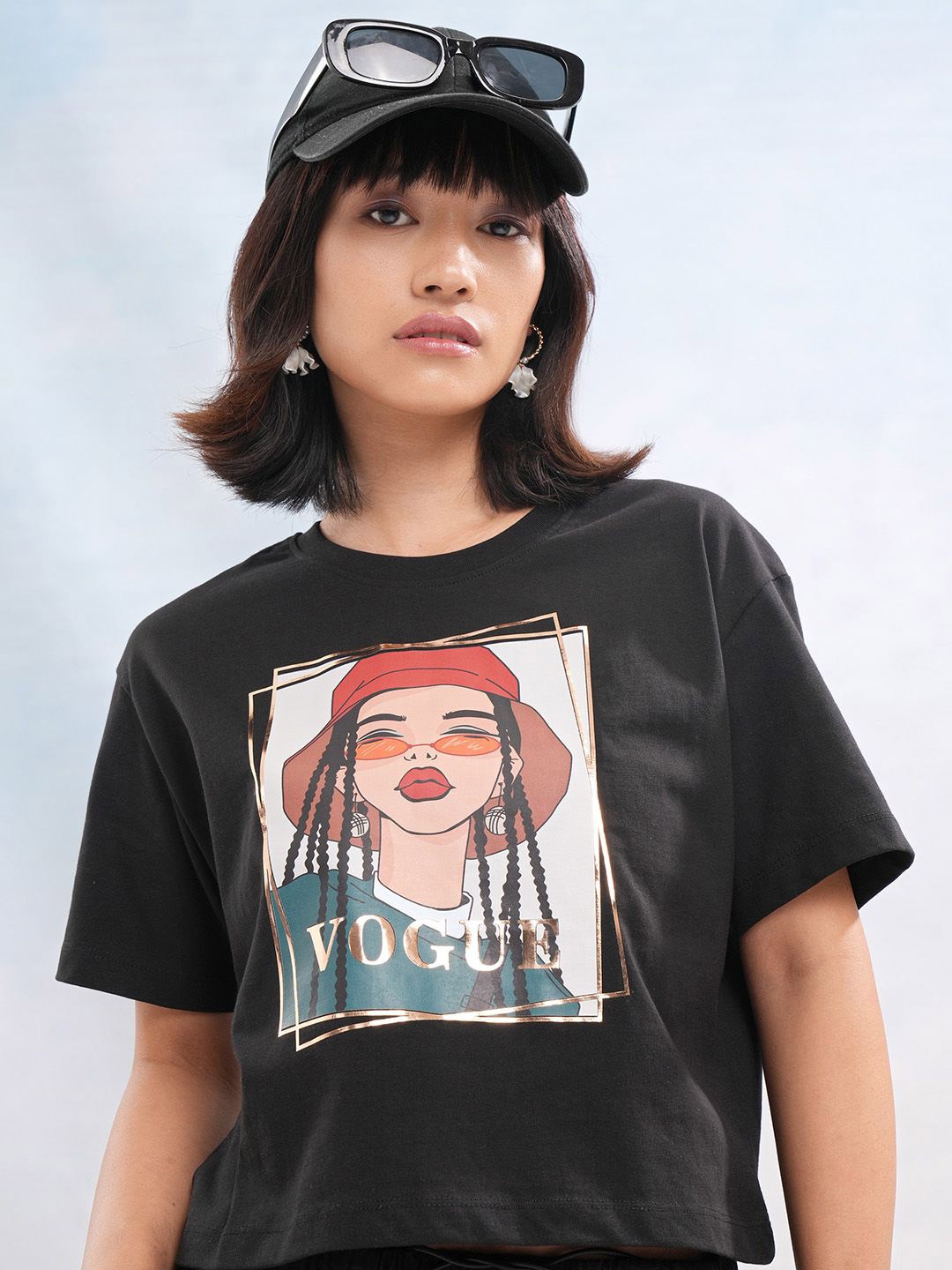 

Street By Tokyo Talkies Women Printed Applique T-shirt, Black