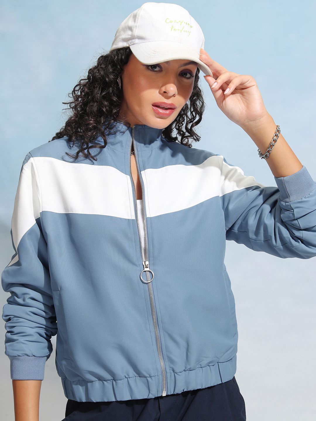 

Tokyo Talkies Women Colourblocked Zipped Sporty Jacket, Blue