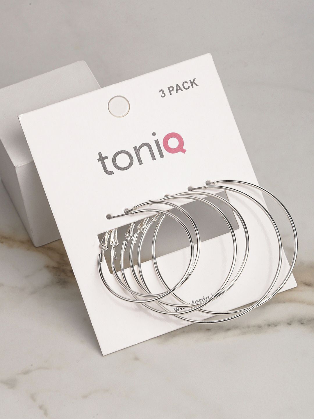 

ToniQ Set of 3 Silver Plated Geometric Hoop Earrings