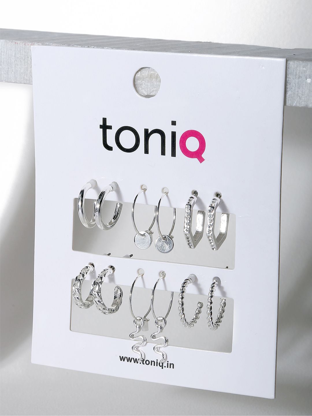 

ToniQ Set of 6 Silver-Plated Stones Studded Circular Hoop Earrings