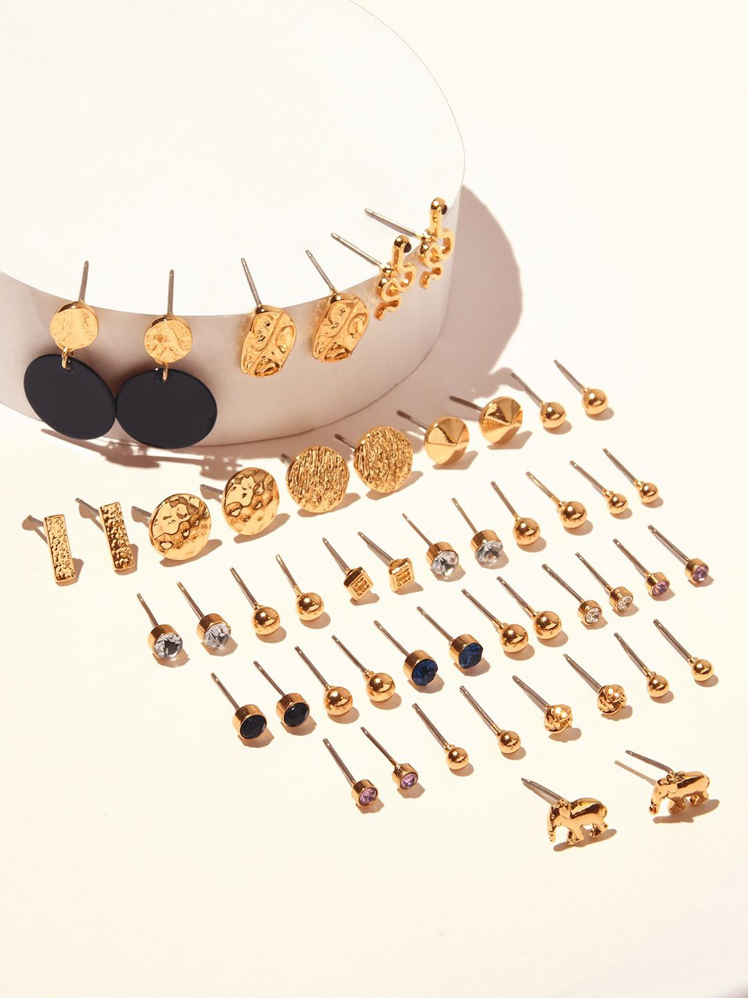 

ToniQ Set of 25 Gold-Plated Stones Studded Contemporary Studs & Drop Earrings