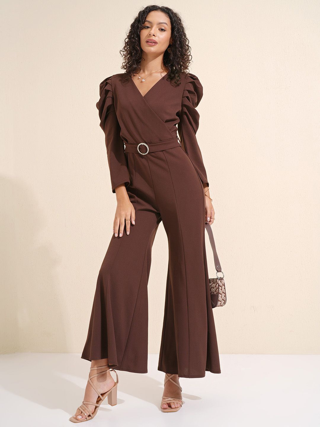 

CHIC BY TOKYO TALKIES Basic Bootcut Belted Jumpsuit, Brown