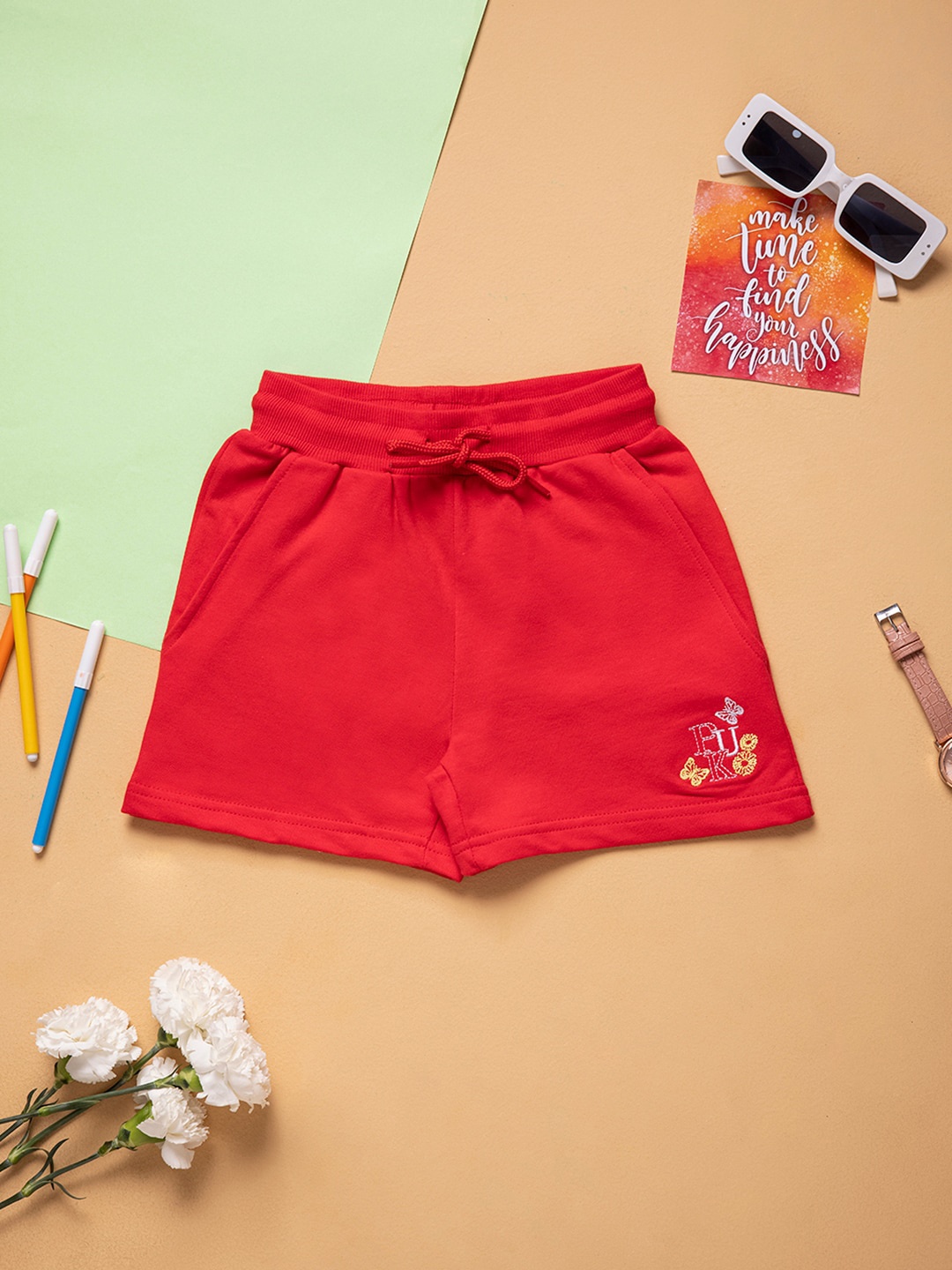 

Purple United Kids Girls Printed Shorts, Red
