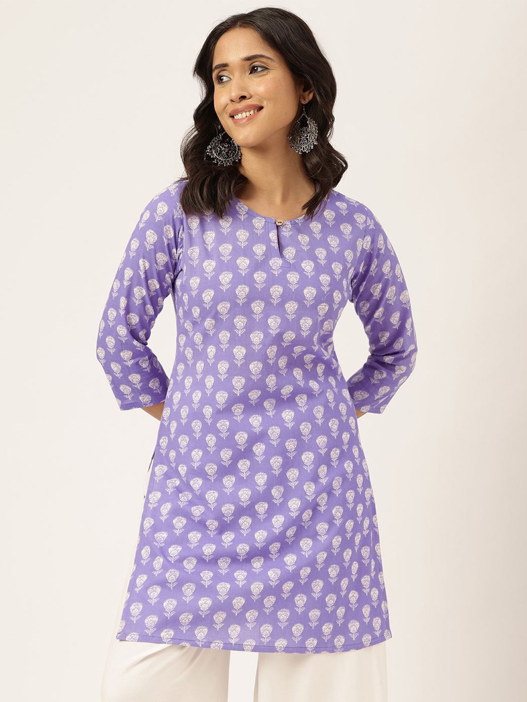

SPARSA Women Floral Printed Pure Cotton Kurti, Lavender