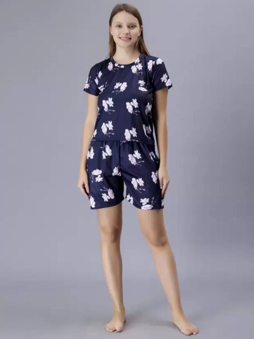 

Xivir Women Printed Night suit, Navy blue