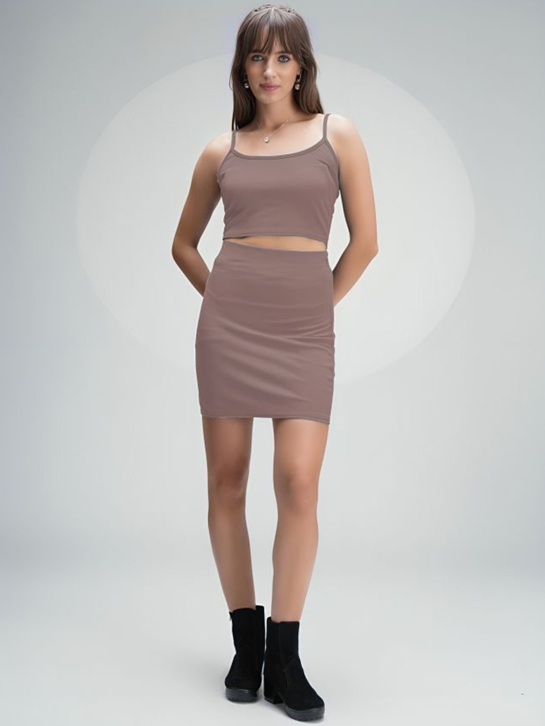 

WESTHOOD Sleeveless Top With Mini Skirt & Jacket, Mauve