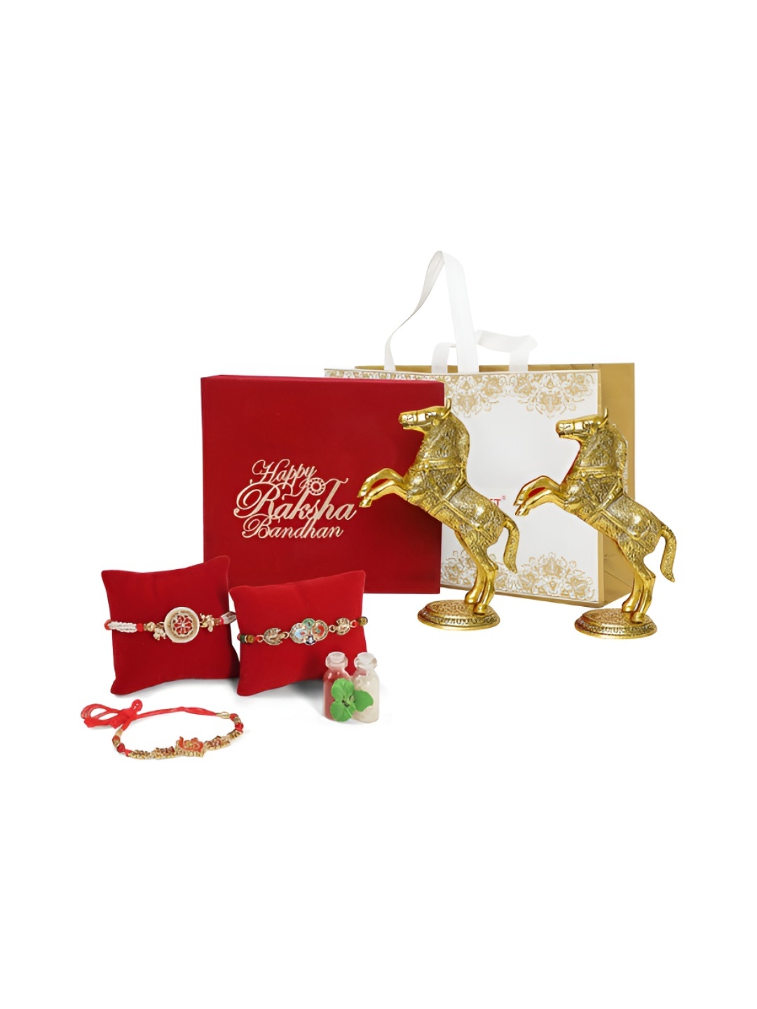 

INTERNATIONAL GIFT Gold-Toned & Red Rakhi Gift Set