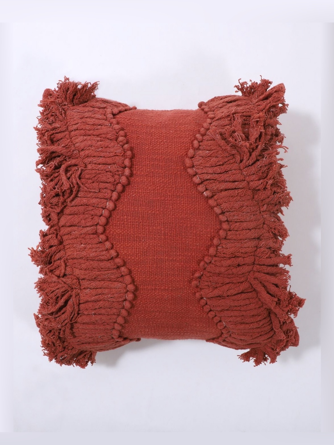 

Art Avenue Red Self Design Textured Cotton Square Cushion Cover