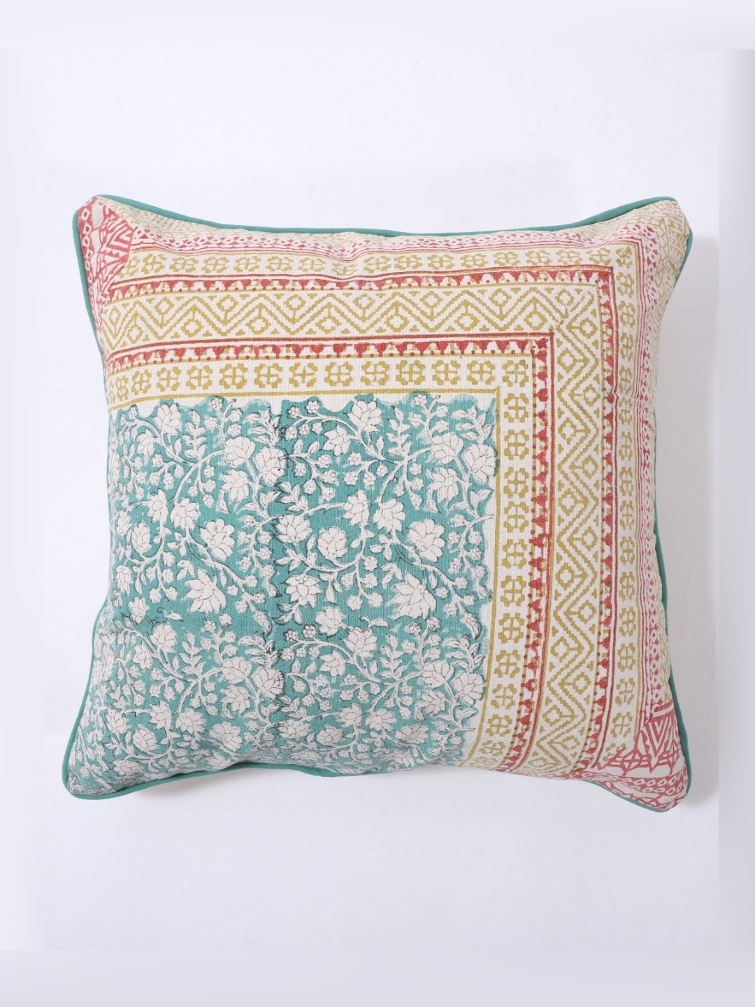 

Art Avenue Yellow & Blue Floral Cotton Square Cushion Cover