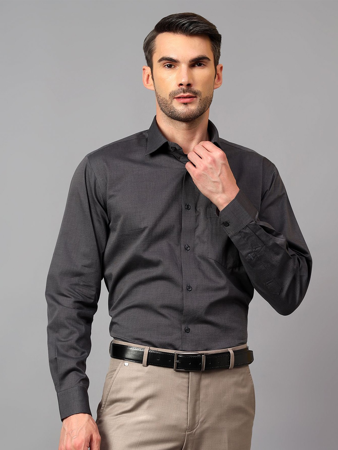 Cantabil Men Comfort Opaque Formal Shirt, Grey