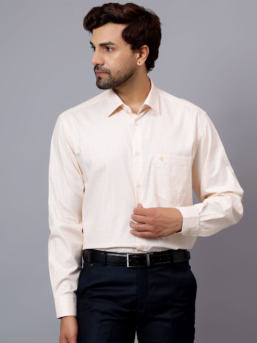Cantabil Men Comfort Opaque Checked Formal Shirt, Yellow