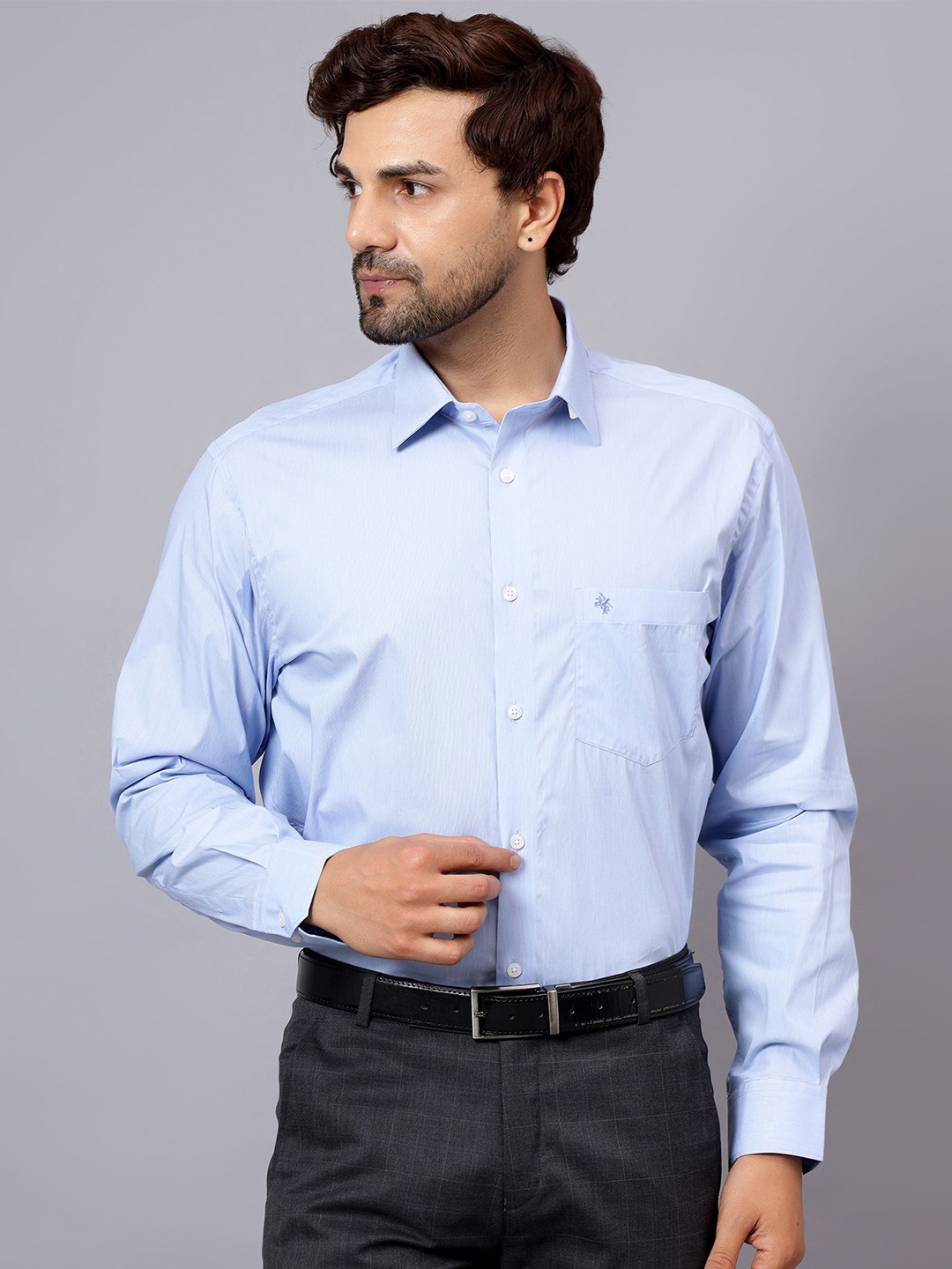 

Cantabil Men Comfort Opaque Checked Formal Shirt, Blue