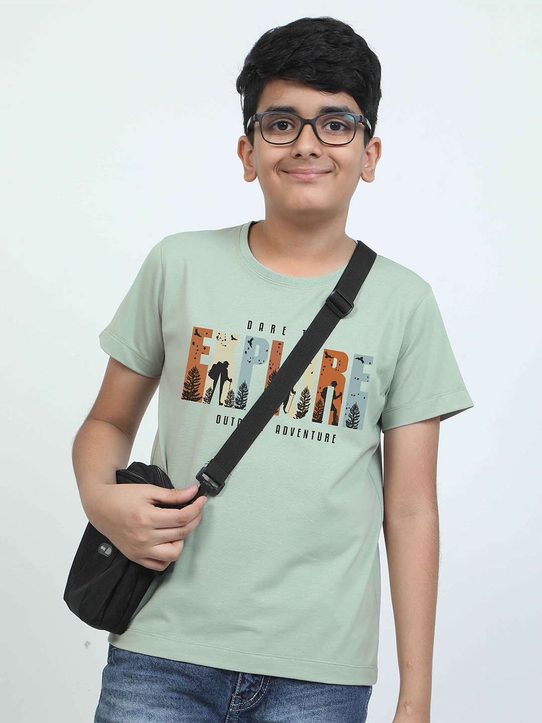 

STELLERS Boys Typography Printed Applique T-shirt, Green