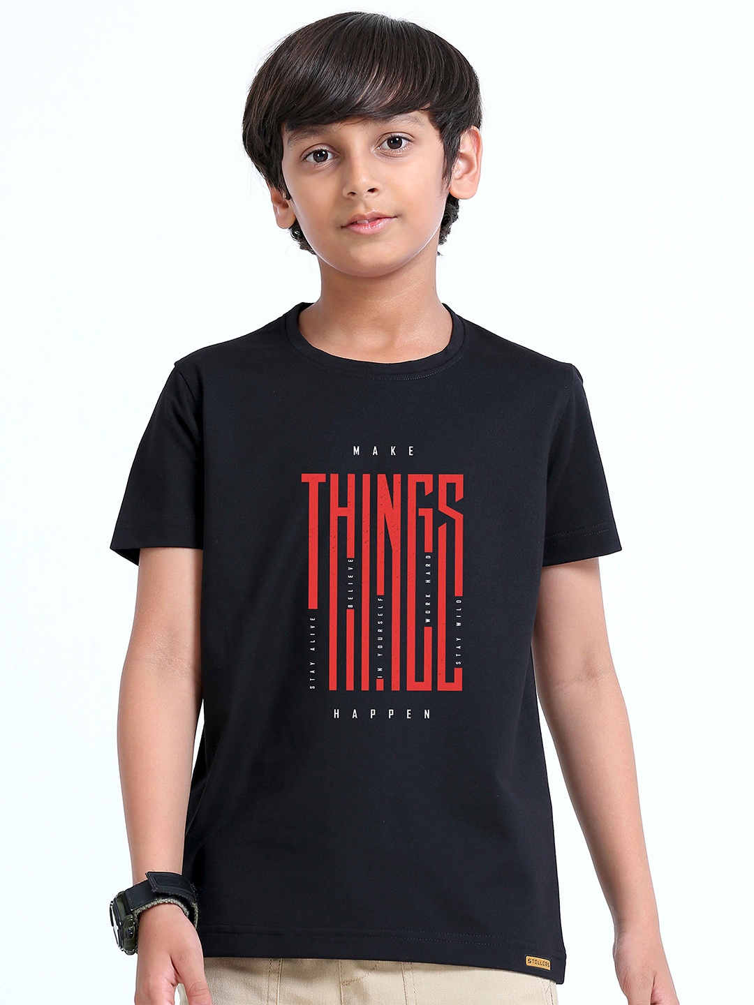 

STELLERS Boys Typography Printed T-shirt, Black