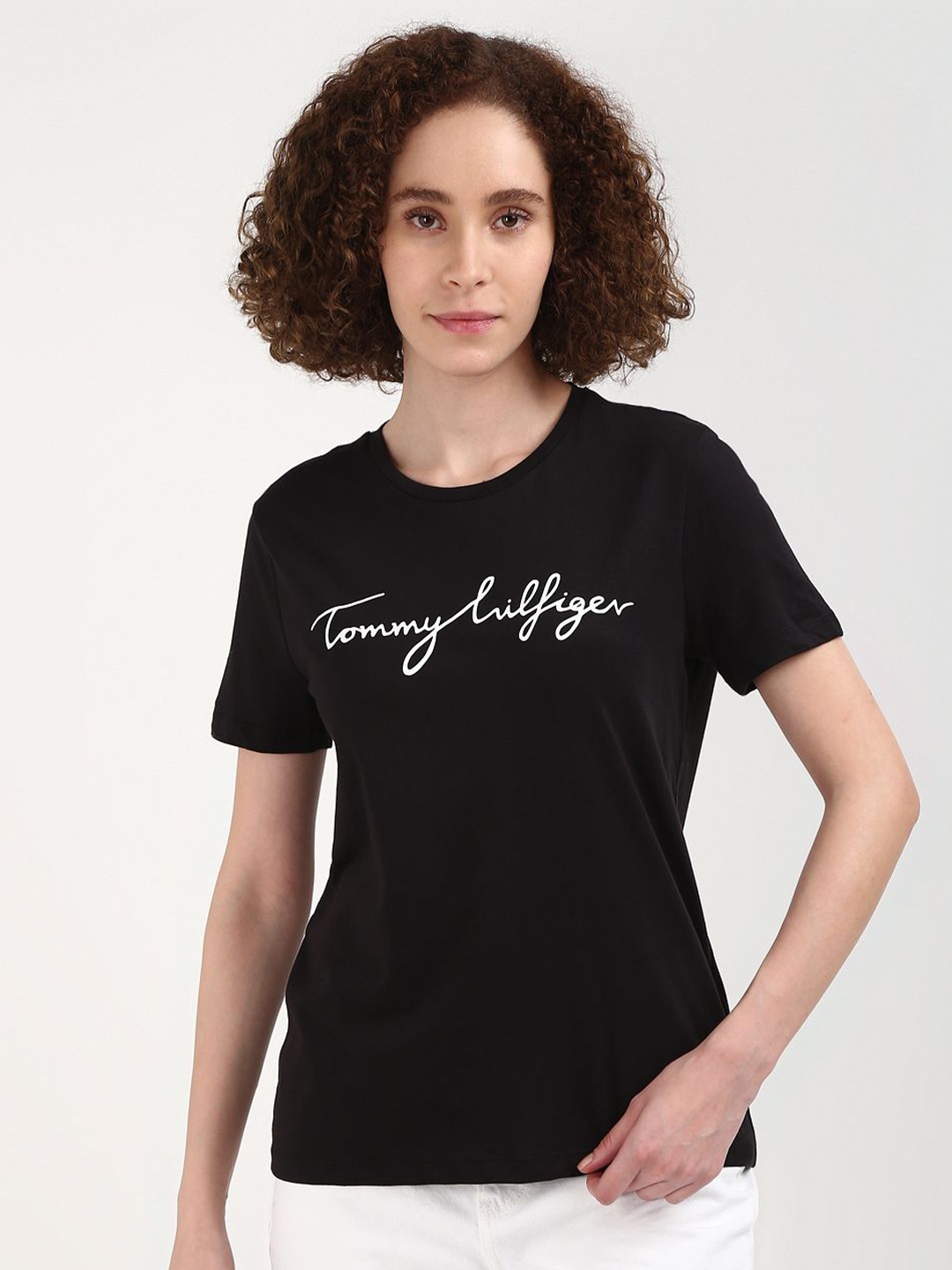 

Tommy Hilfiger Women Typography Pockets T-shirt, Black