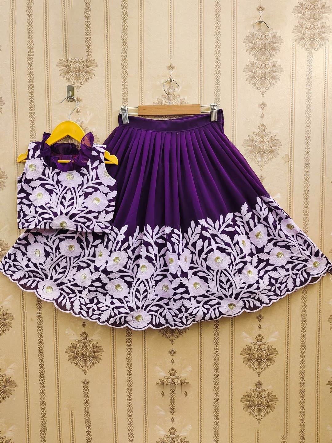 

BAESD Girls Embroidered Thread Work Ready to Wear Lehenga & Choli, Lavender