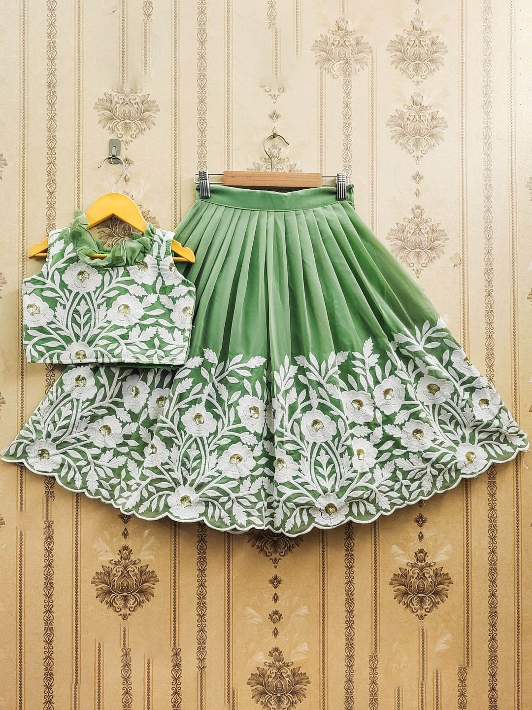 

BAESD Girls Embroidered Sequinned Pure Georgette Ready to Wear Lehenga & Choli, Sea green