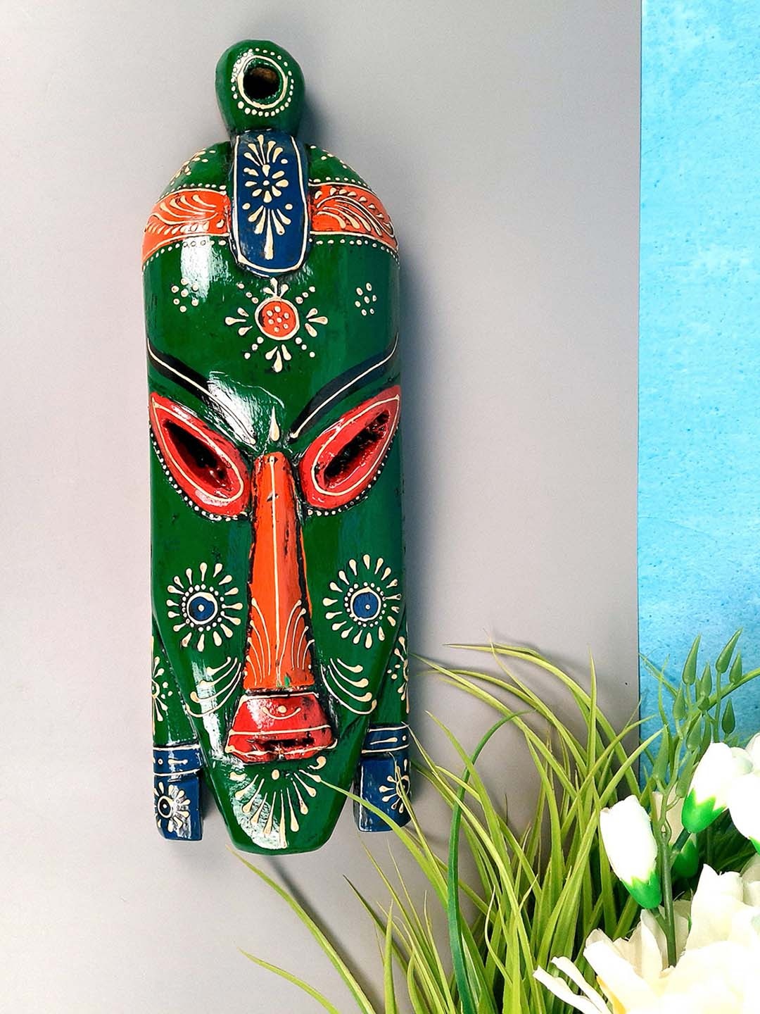 

apka mart Green & Orange Printed Wooden Wall Mask