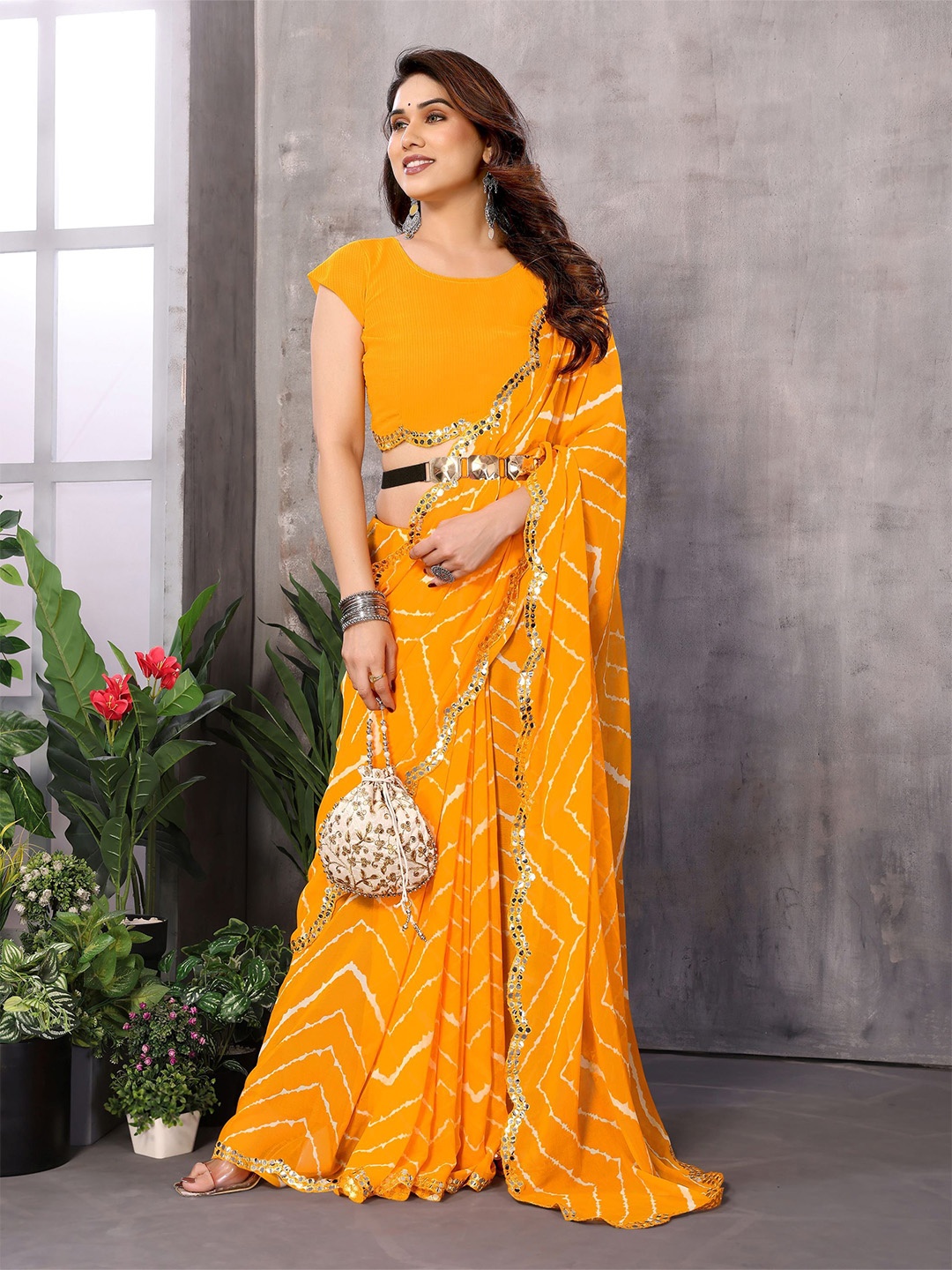 

The Textile Hub Embroidered Saree, Yellow