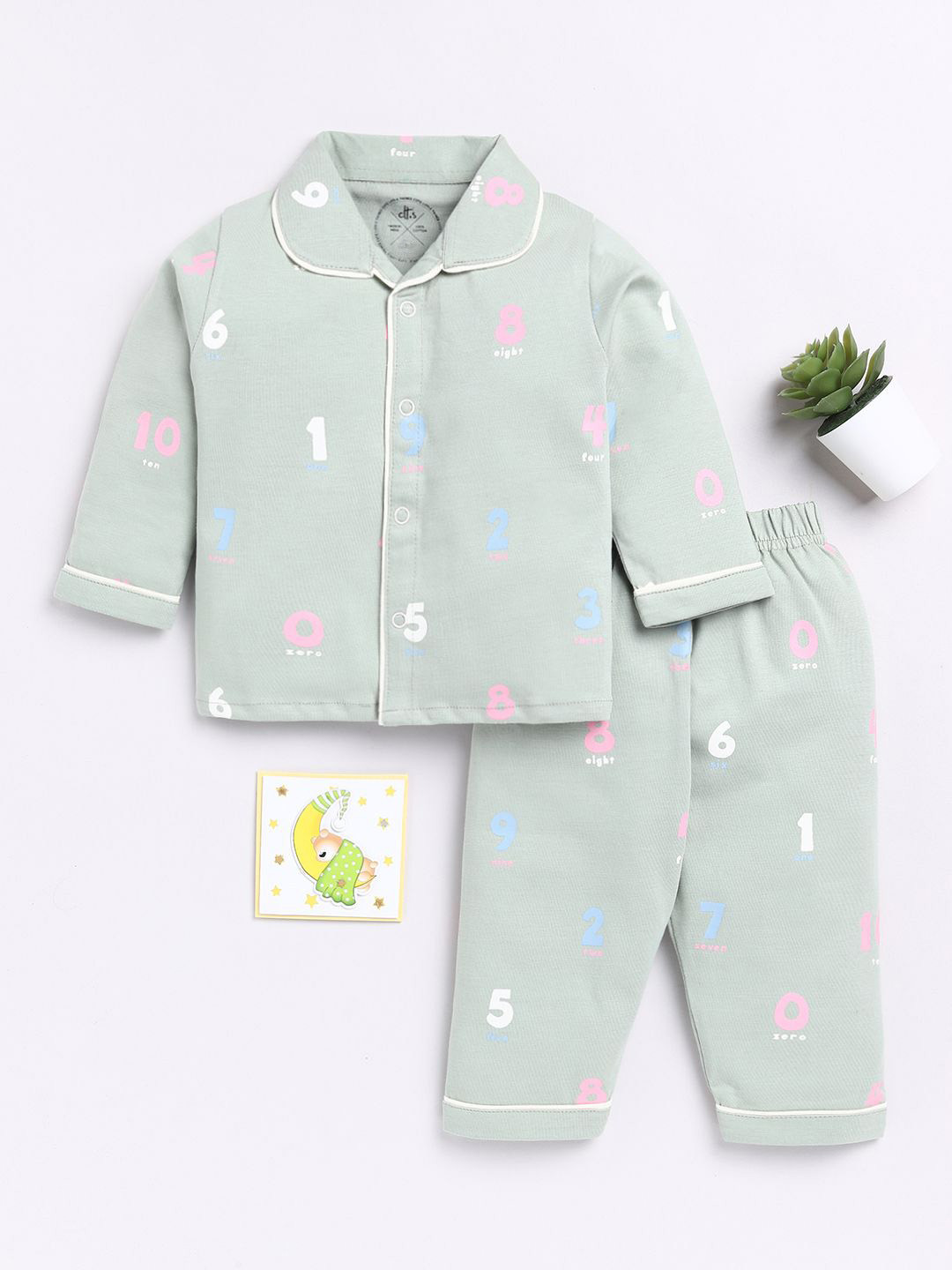 

Clt.s Unisex Kids Typography Printed Pure Cotton Shirt & Pyjamas, Green