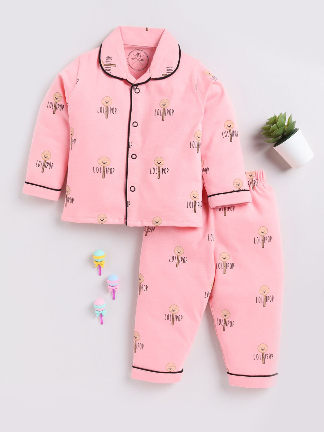 

Clt.s Unisex Kids Printed Pure Cotton Night Suit, Pink