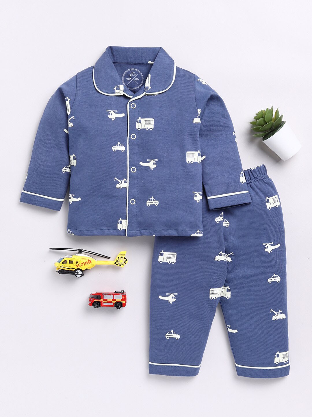 

Clt.s Unisex Kids Graphic Printed Pure Cotton Night Suit, Blue