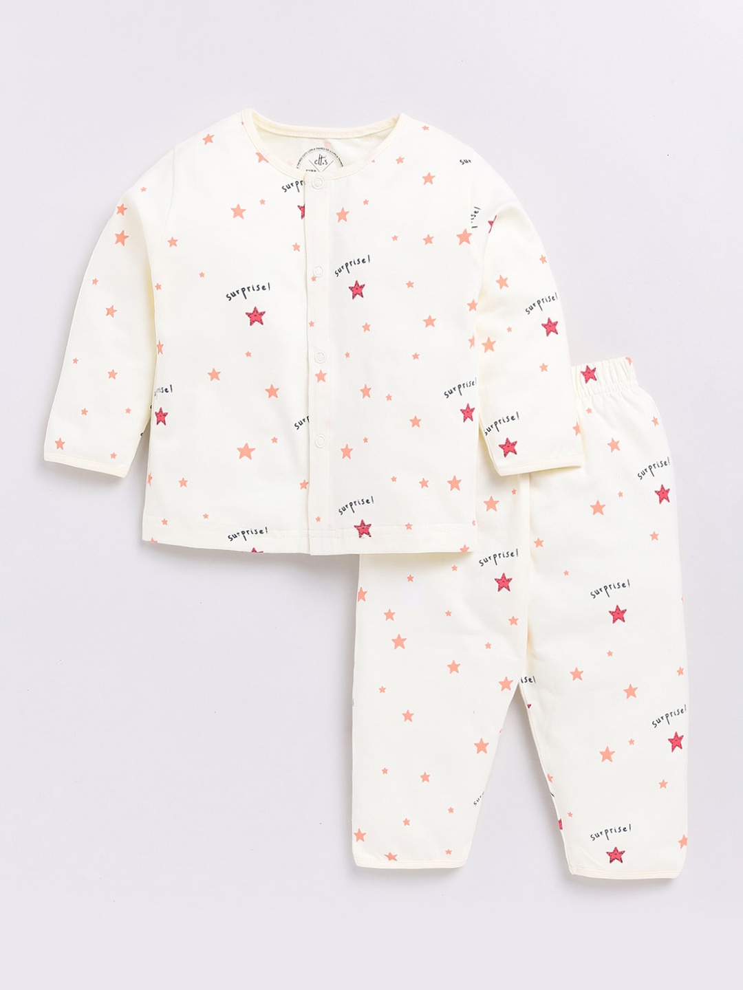 

Clt.s Unisex Kids Graphic Printed Pure Cotton Shirt & Pyjamas, Cream