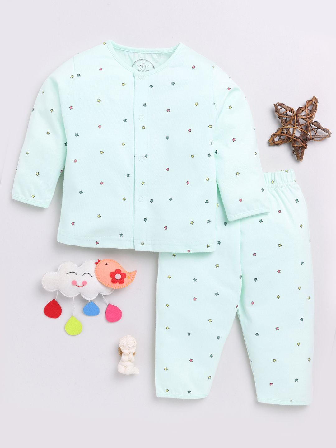 

Clt.s Kids Typography Printed Pure Cotton Night suit, Sea green