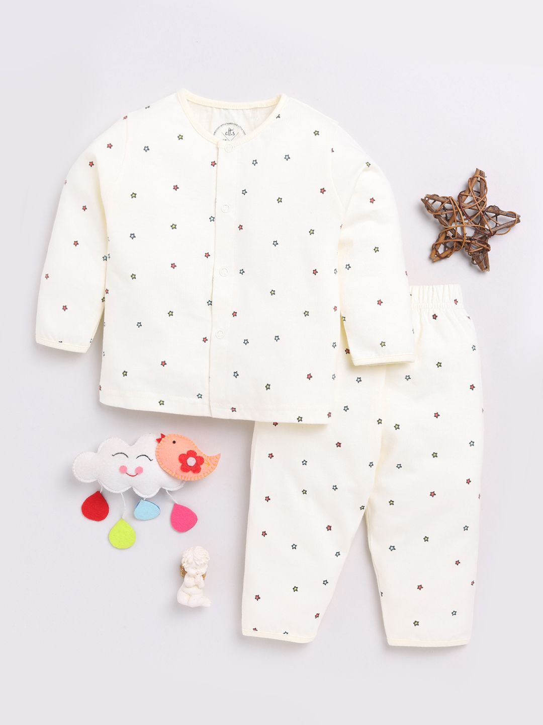 

Clt.s Unisex Kids Typography Printed Pure Cotton Night suit, Cream