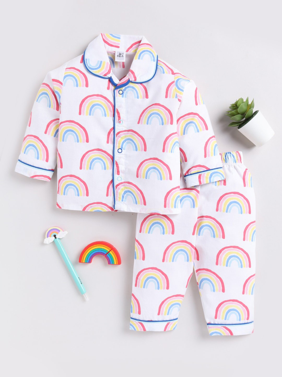 

Clt.s Kids Conversational Printed Long Sleeves Pure Cotton Shirt With Pyjamas, White