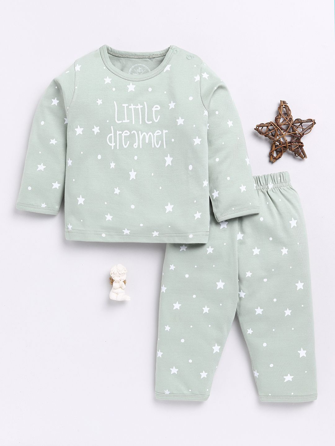 

Clt.s Unisex Kids Typography Printed Pure Cotton Night Suit, Green