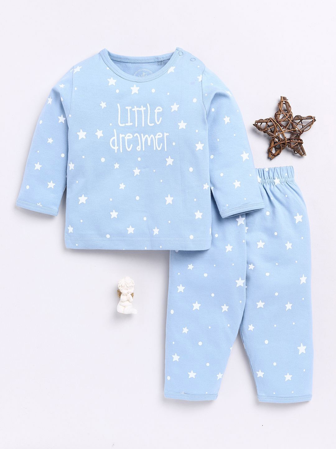 

Clt.s Unisex Kids Graphic Printed Pure Cotton Night suit, Blue