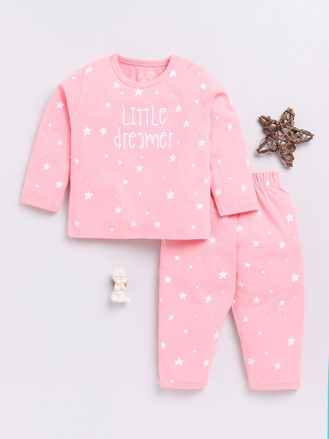 

Clt.s Unisex Conversational Printed Peter Pan Collar Pure Cotton Shirt With Pyjamas, Pink